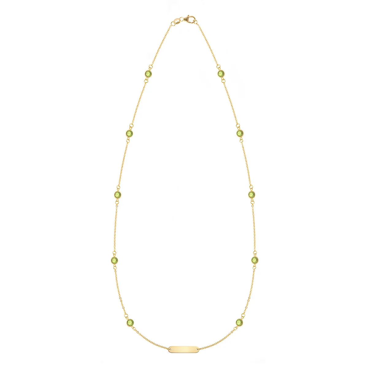 1 Nameplate & 10 Petite Peridot Necklace in 14k Gold (August) sold by Haverhill