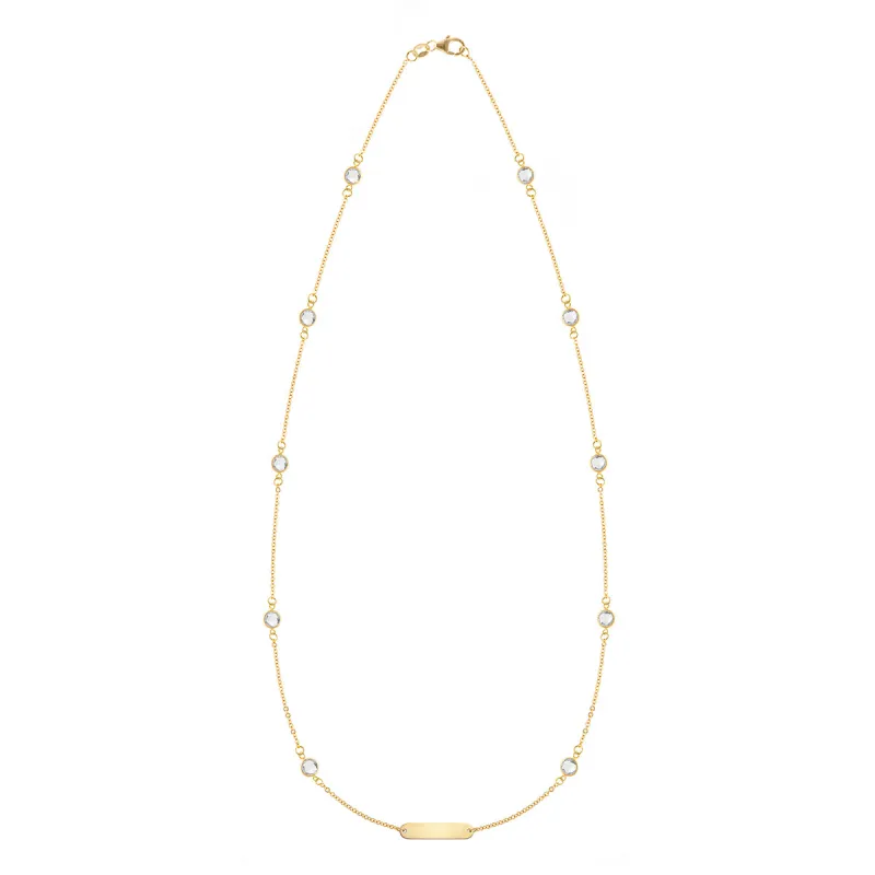 1 Nameplate & 10 Petite White Topaz Necklace in 14k Gold (April) sold by Haverhill