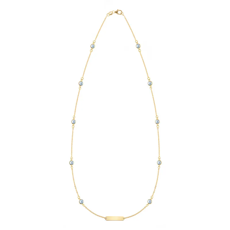 1 Nameplate & 10 Petite Aquamarine Necklace in 14k Gold (March) sold by Haverhill