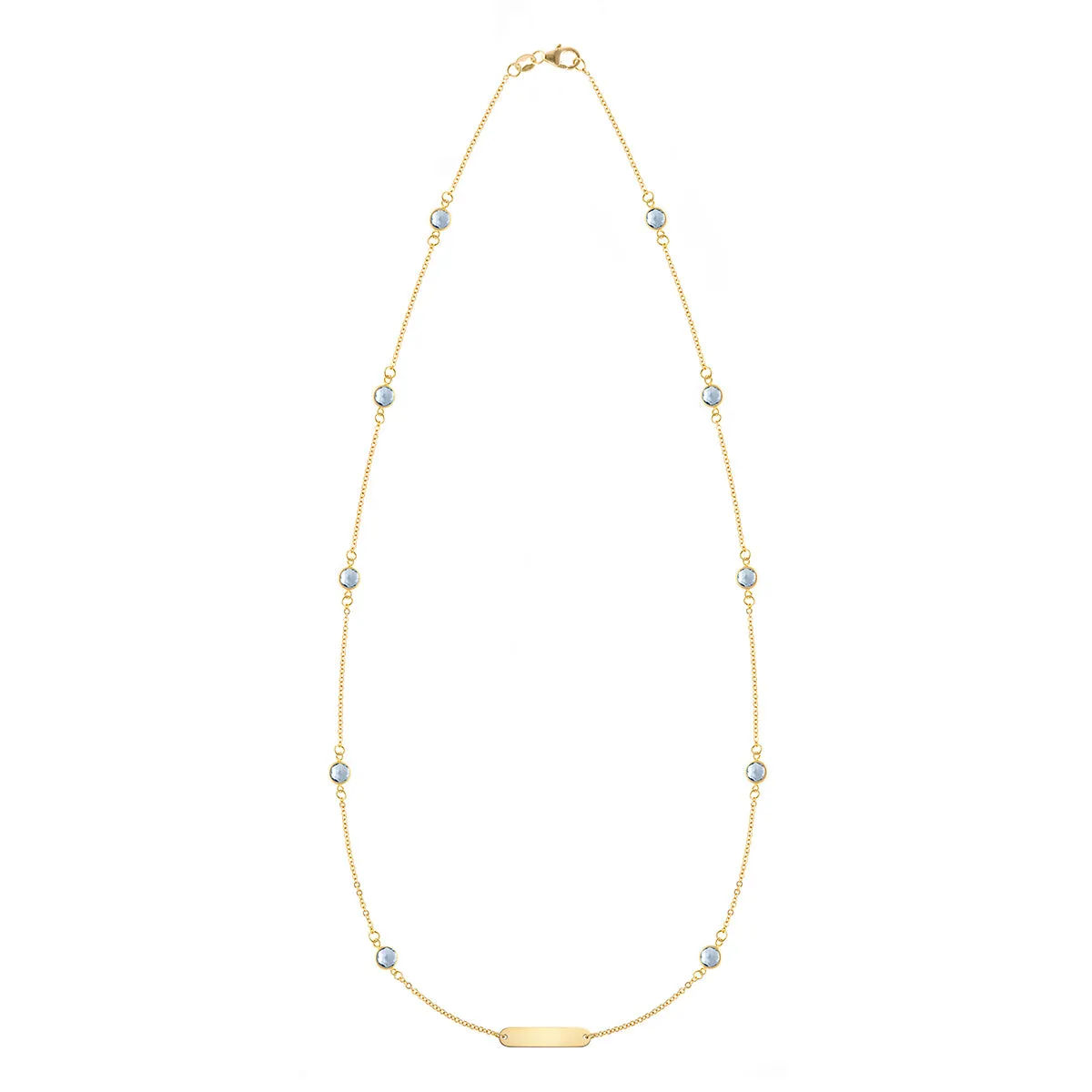 1 Nameplate & 10 Petite Aquamarine Necklace in 14k Gold (March) sold by Haverhill