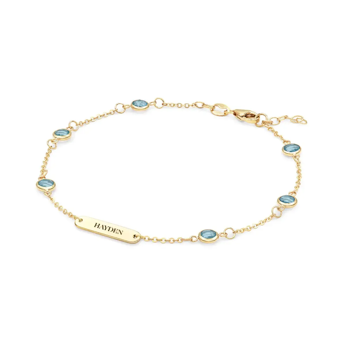 1 Nameplate & 6 Petite Nantucket Blue Topaz Bracelet in 14k Gold (December) sold by Haverhill product image thumbnail 4