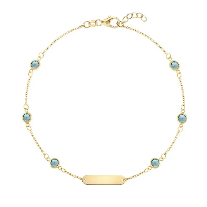 1 Nameplate & 6 Petite Nantucket Blue Topaz Bracelet in 14k Gold (December) sold by Haverhill