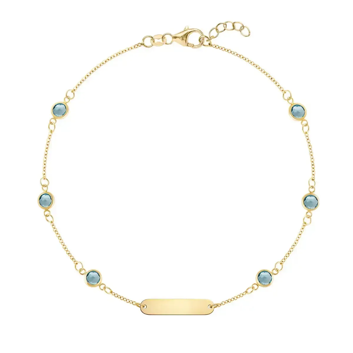 1 Nameplate & 6 Petite Nantucket Blue Topaz Bracelet in 14k Gold (December) sold by Haverhill