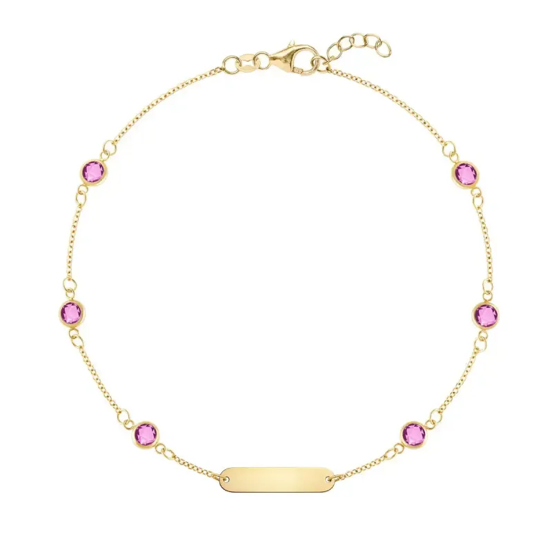 1 Nameplate & 6 Petite Pink Sapphire Bracelet in 14k Gold (October) sold by Haverhill