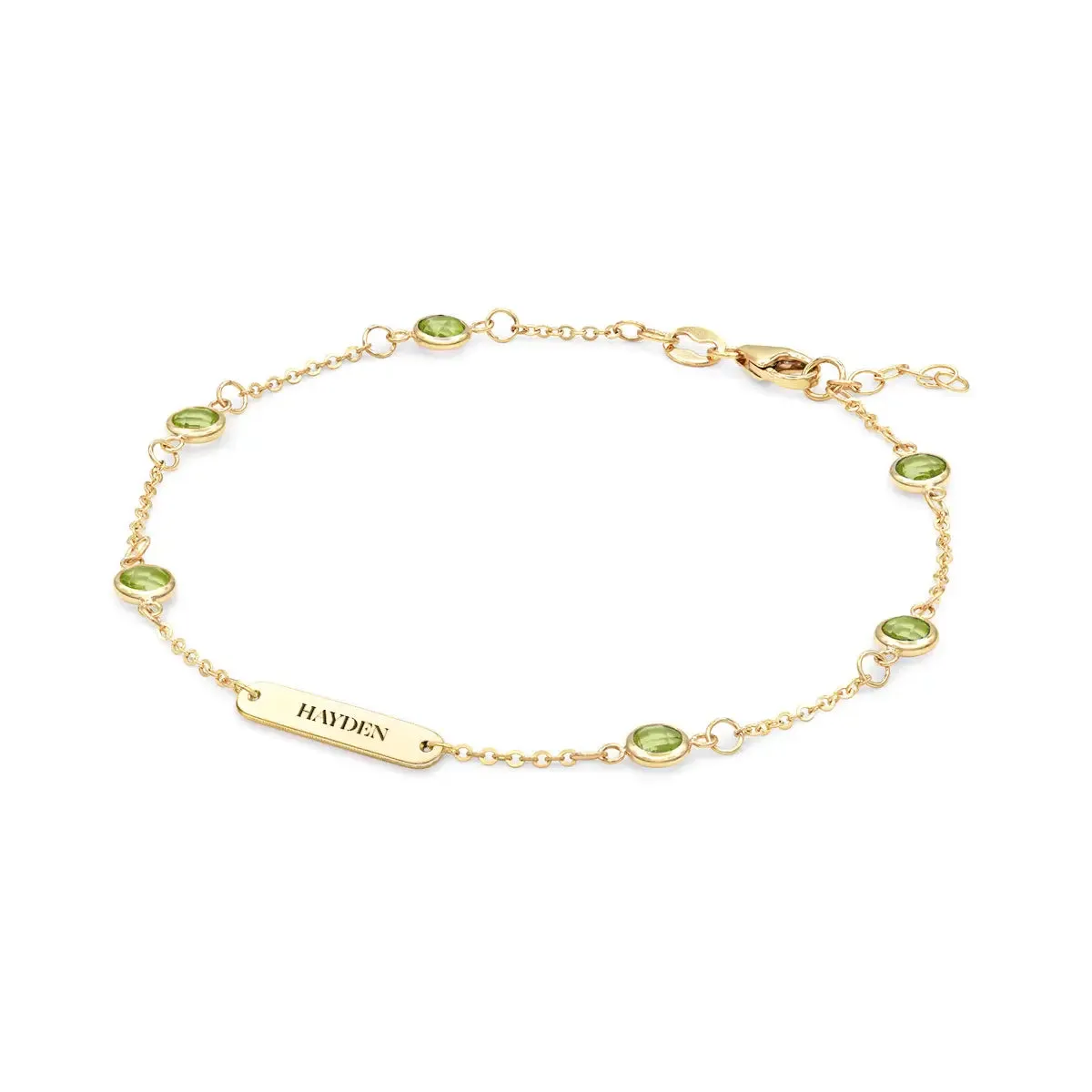 1 Nameplate & 6 Petite Peridot Bracelet in 14k Gold (August) sold by Haverhill product image thumbnail 4