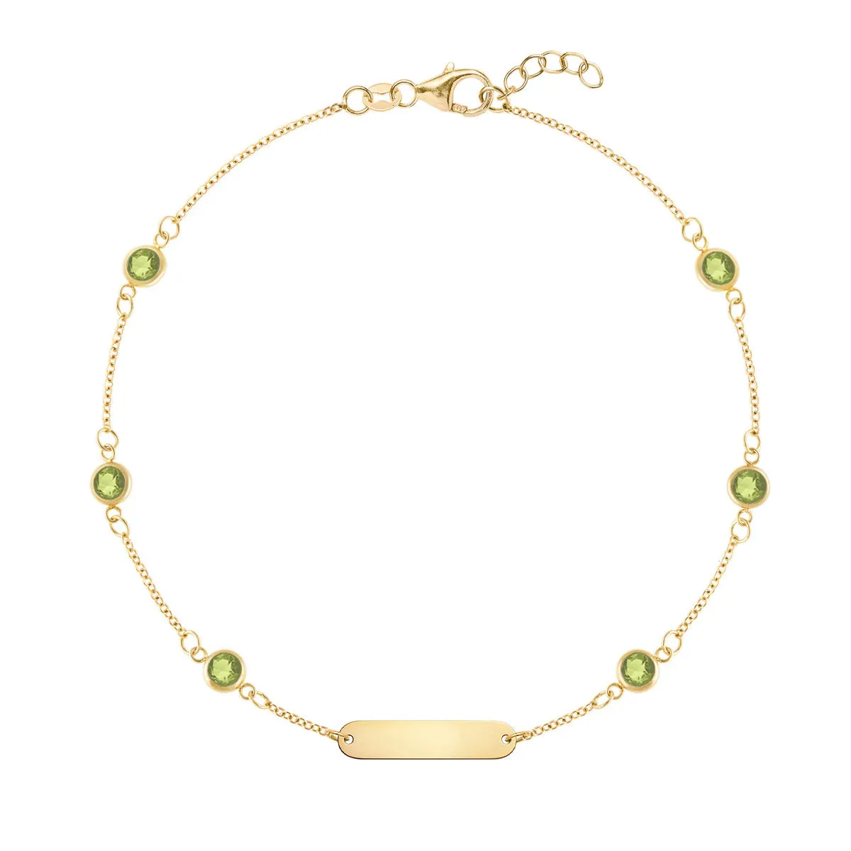 1 Nameplate & 6 Petite Peridot Bracelet in 14k Gold (August) sold by Haverhill