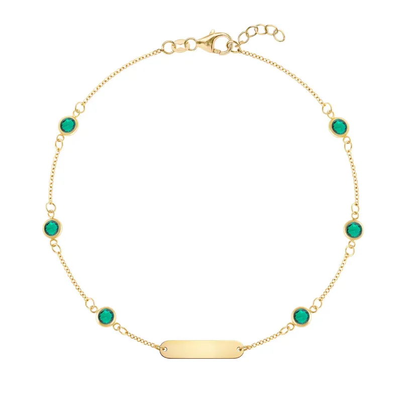 1 Nameplate & 6 Petite Emerald Bracelet in 14k Gold (May) sold by Haverhill