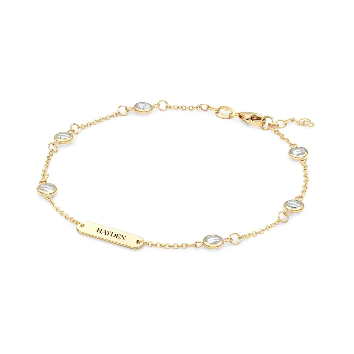 1 Nameplate & 6 Petite White Topaz Bracelet in 14k Gold (April) sold by Haverhill product image thumbnail 4