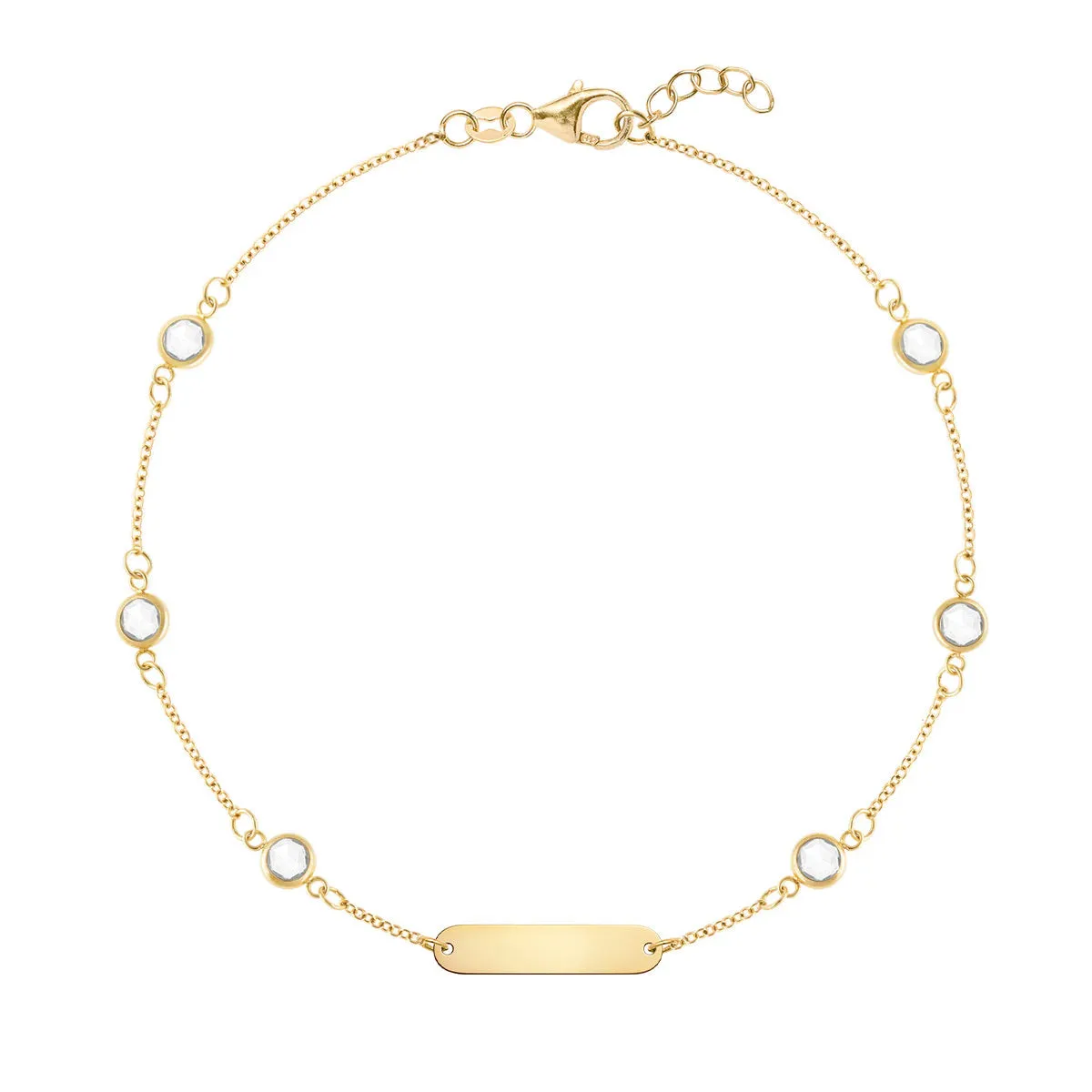 1 Nameplate & 6 Petite White Topaz Bracelet in 14k Gold (April) sold by Haverhill