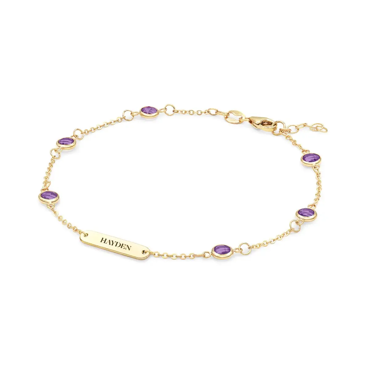 1 Nameplate & 6 Petite Amethyst Bracelet in 14k Gold (February) sold by Haverhill product image thumbnail 4