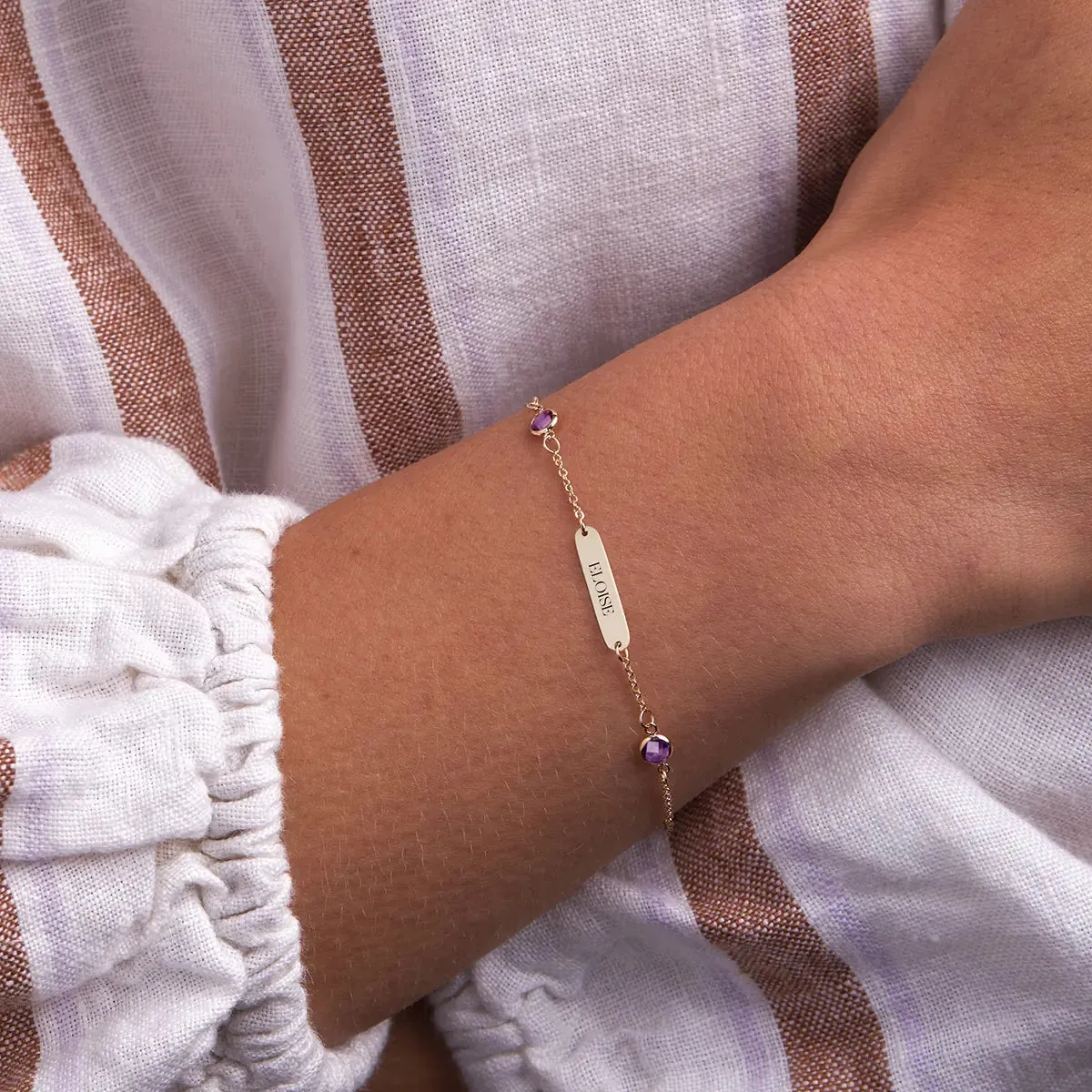 1 Nameplate & 6 Petite Amethyst Bracelet in 14k Gold (February) sold by Haverhill product image thumbnail 3