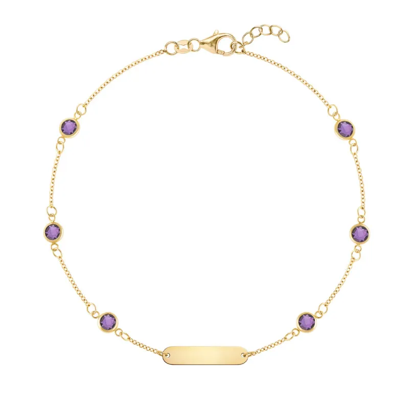 1 Nameplate & 6 Petite Amethyst Bracelet in 14k Gold (February) sold by Haverhill