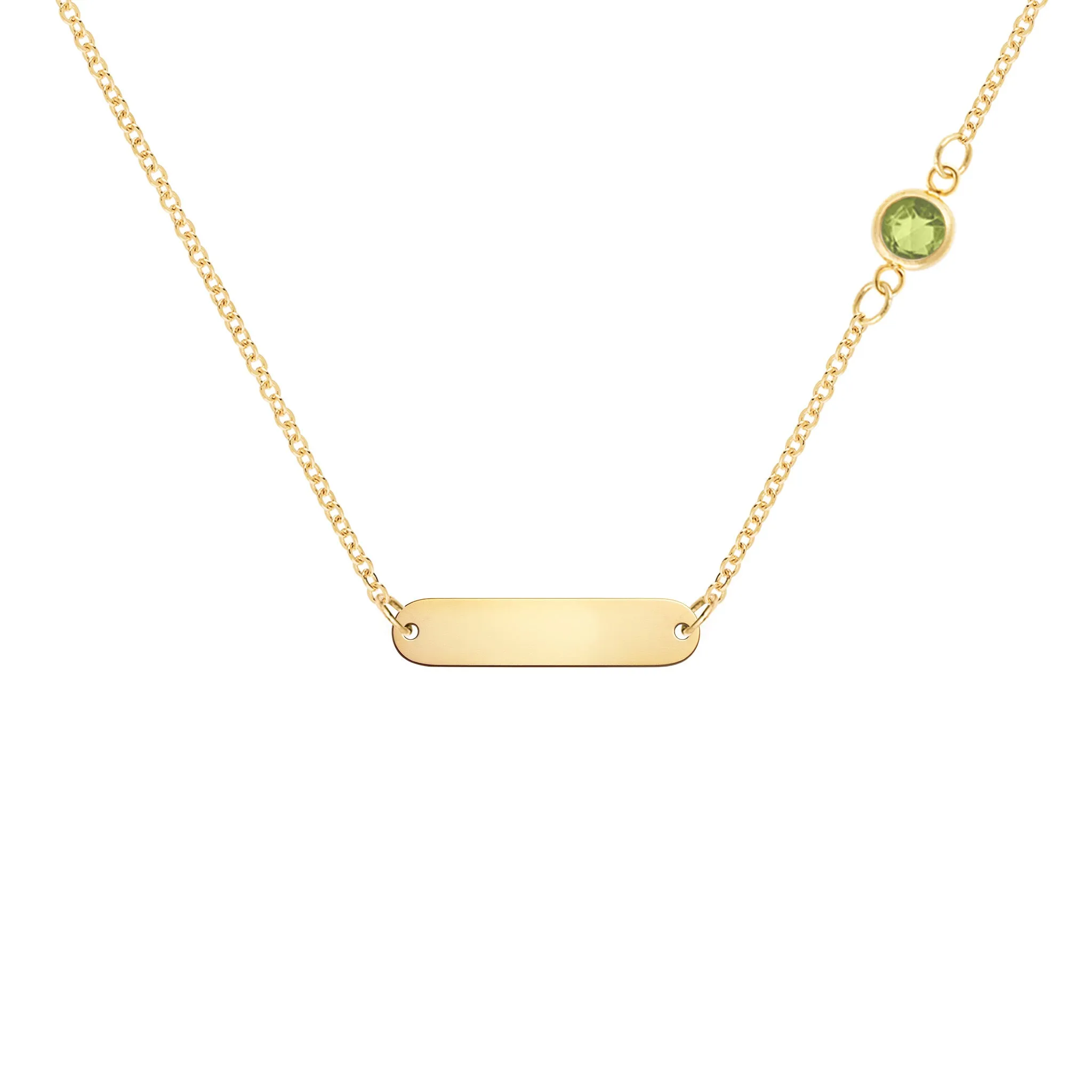 1 Nameplate & 1 Petite Peridot Necklace in 14k Gold (August) sold by Haverhill