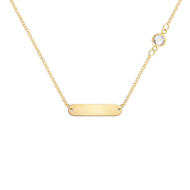 1 Nameplate & 1 Petite White Topaz Necklace in 14k Gold (April) sold by Haverhill