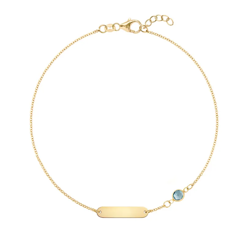 1 Nameplate & 1 Petite Nantucket Blue Topaz Bracelet in 14k Gold (December) sold by Haverhill