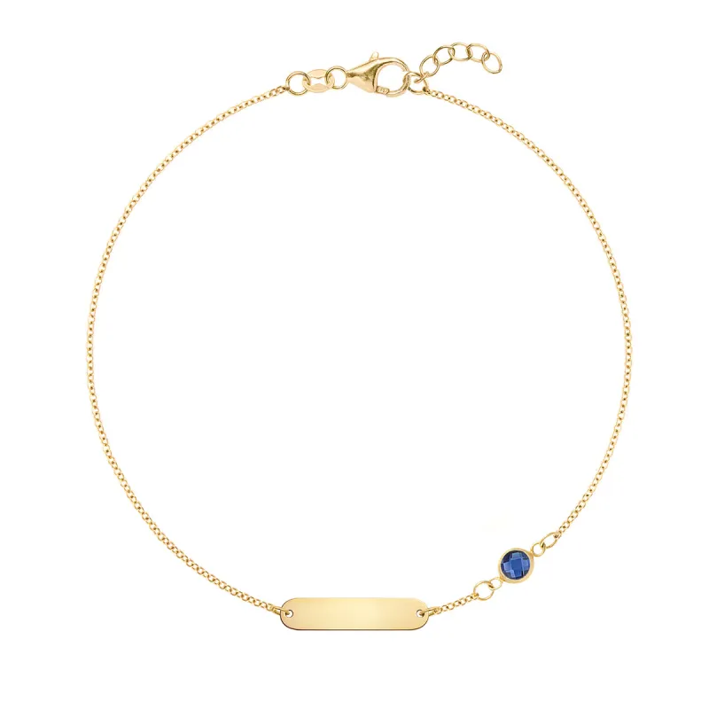 1 Nameplate & 1 Petite Sapphire Bracelet in 14k Gold (September) sold by Haverhill