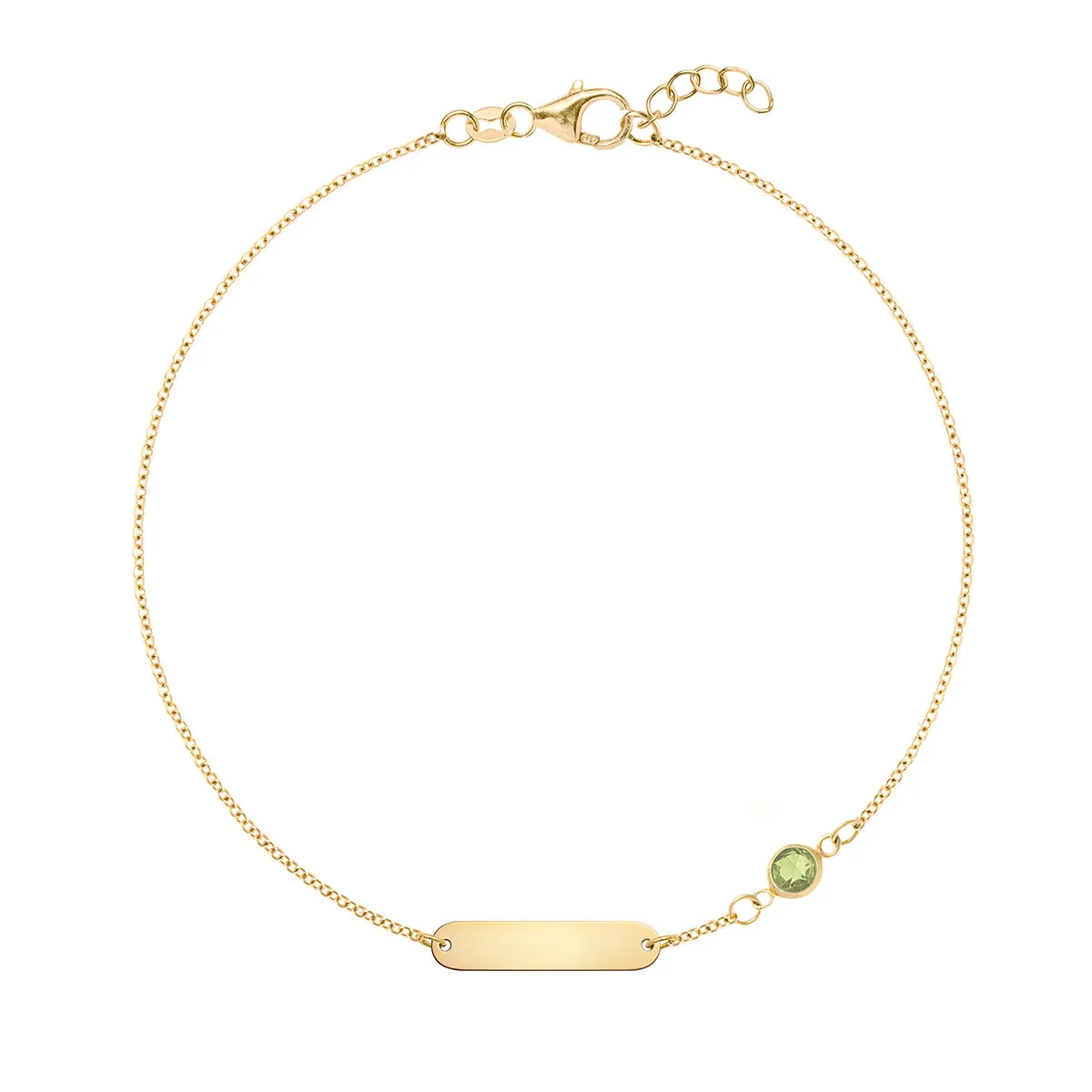 1 Nameplate & 1 Petite Peridot Bracelet in 14k Gold (August) sold by Haverhill
