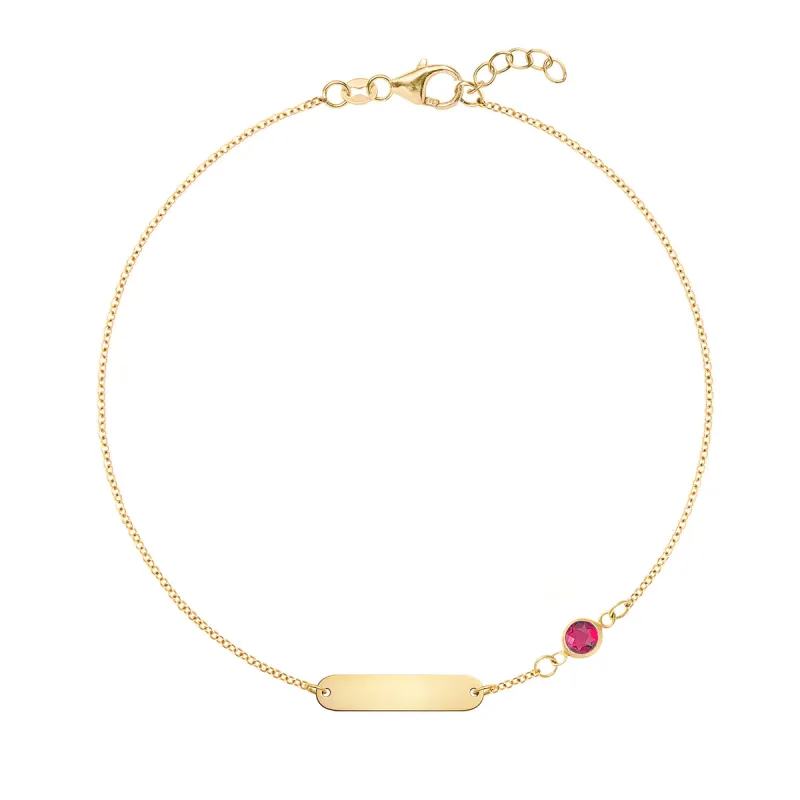 1 Nameplate & 1 Petite Ruby Bracelet in 14k Gold (July) sold by Haverhill
