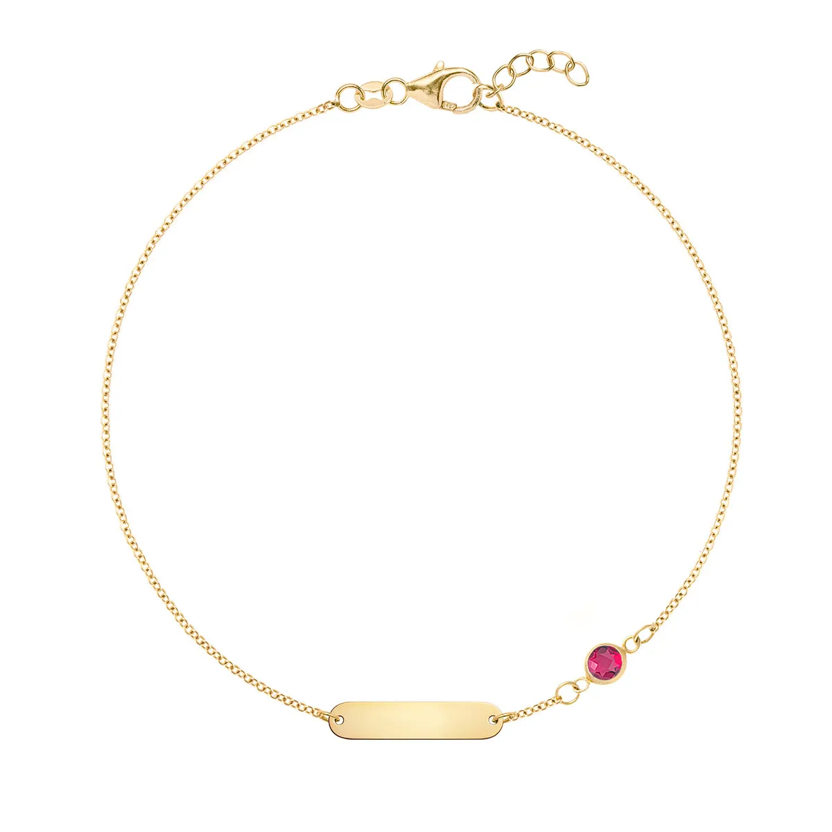 1 Nameplate & 1 Petite Ruby Bracelet in 14k Gold (July) sold by Haverhill