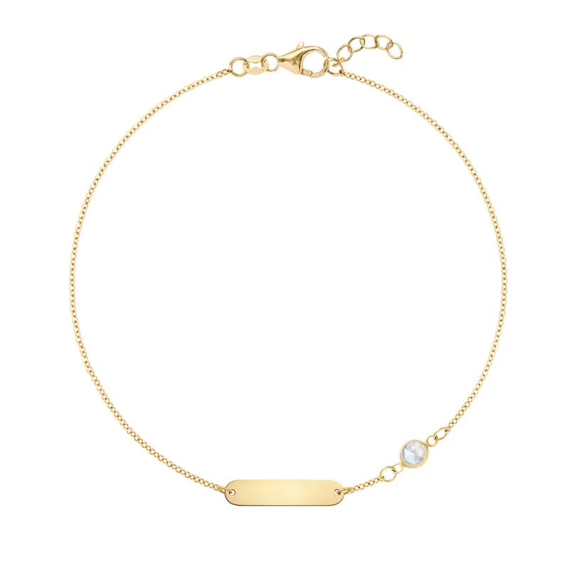 1 Nameplate & 1 Petite Moonstone Bracelet in 14k Gold (June) sold by Haverhill