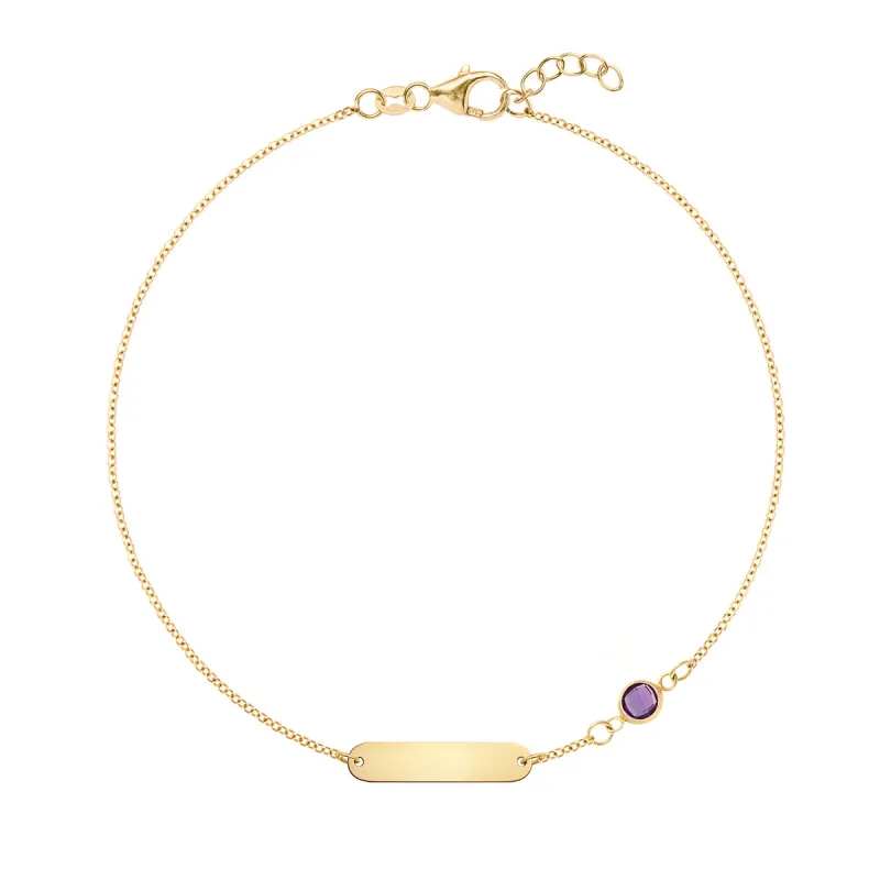 1 Nameplate & 1 Petite Amethyst Bracelet in 14k Gold (February) sold by Haverhill