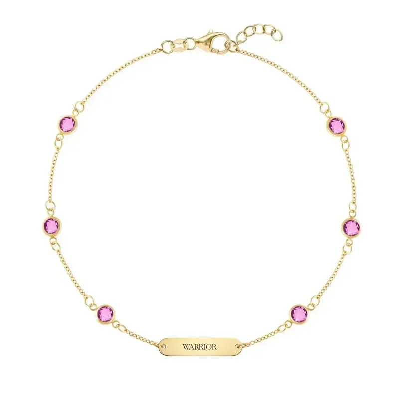 Pink Awareness WARRIOR & 6 Petite Pink Sapphire Bracelet in 14k Gold sold by Haverhill