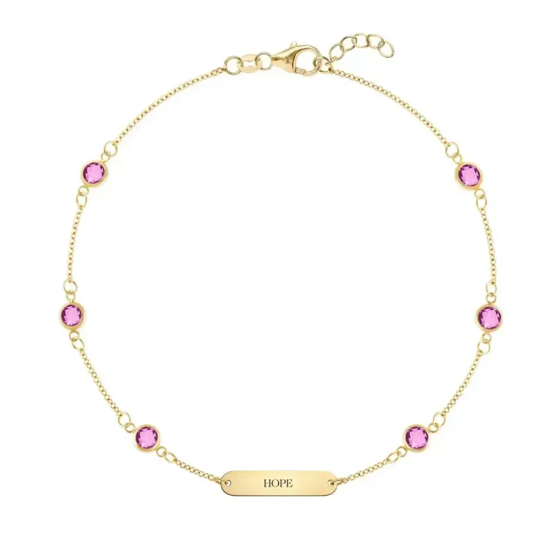 Pink Awareness HOPE & 6 Petite Pink Sapphire Bracelet in 14k Gold sold by Haverhill