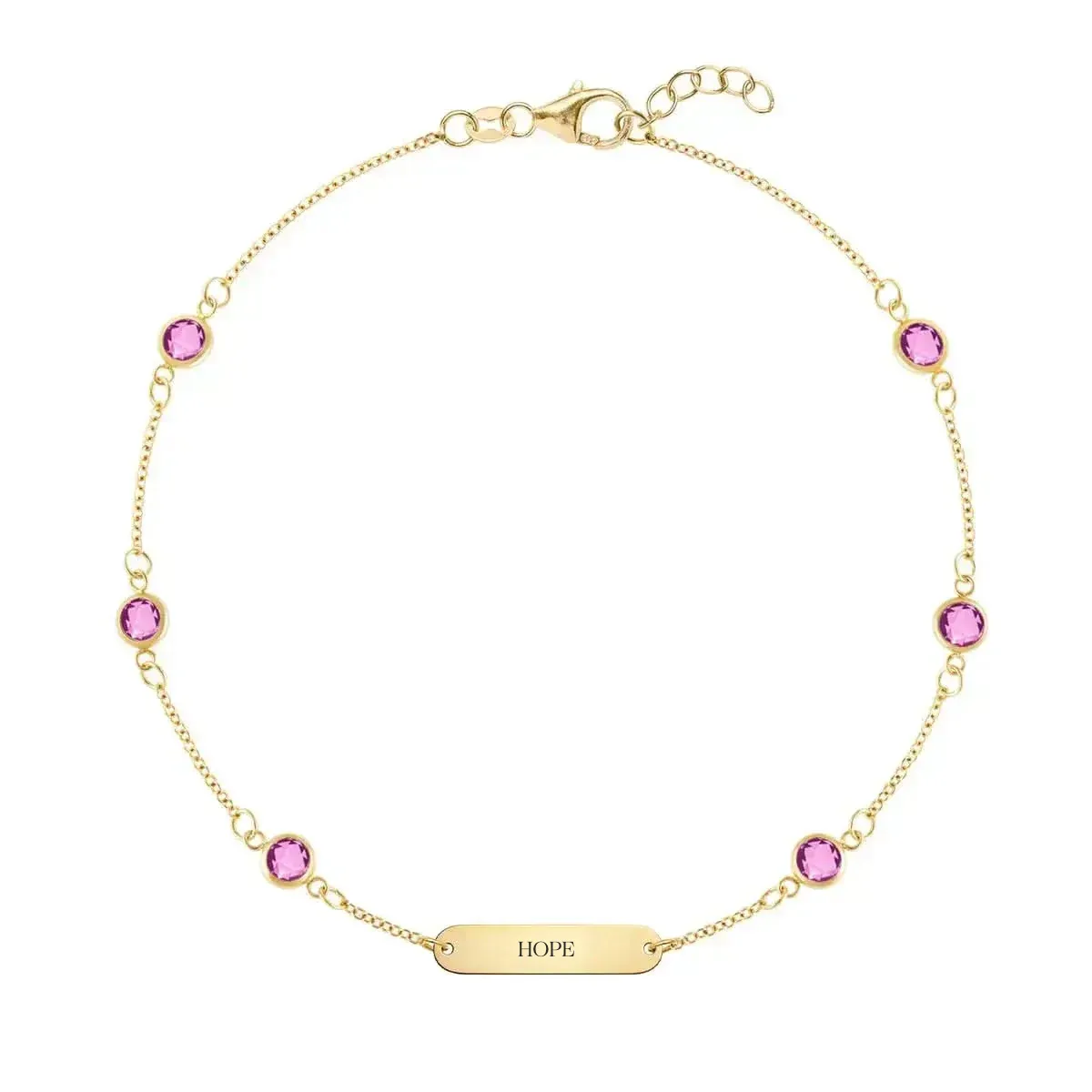 Pink Awareness HOPE & 6 Petite Pink Sapphire Bracelet in 14k Gold sold by Haverhill