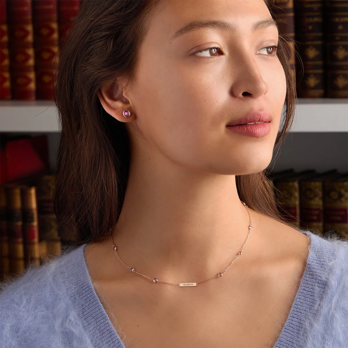 Pink Awareness WARRIOR & 10 Petite Pink Sapphire Necklace in 14k Gold sold by Haverhill product image thumbnail 2