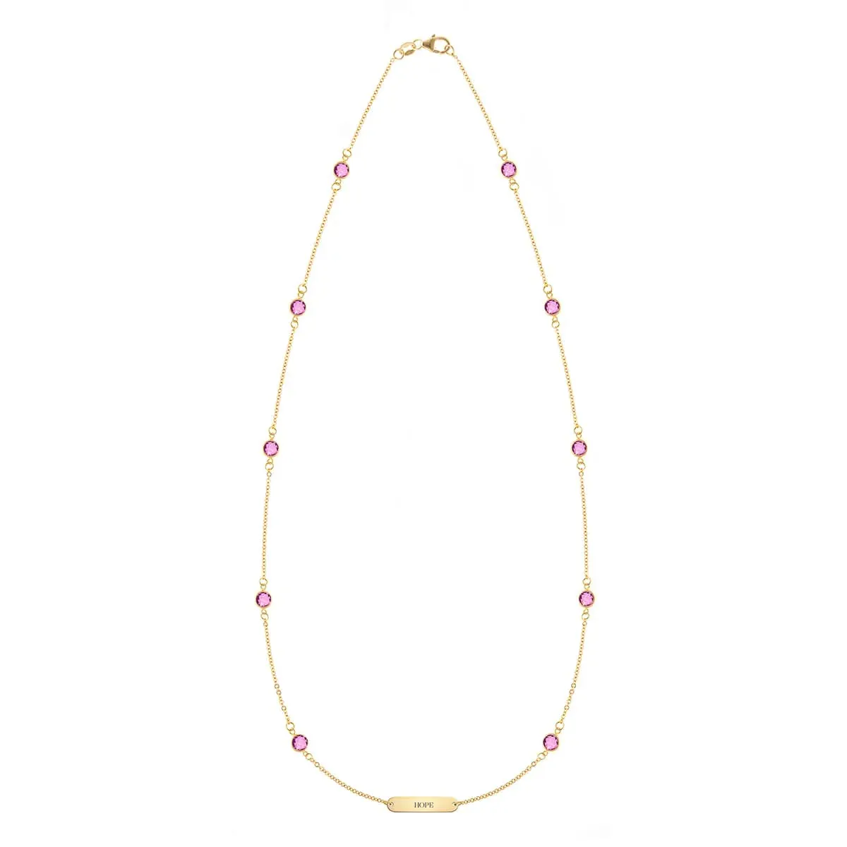 Pink Awareness HOPE & 10 Petite Pink Sapphire Necklace in 14k Gold sold by Haverhill