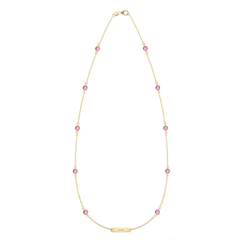 Pink Awareness LOVE & 10 Petite Pink Sapphire Necklace in 14k Gold sold by Haverhill