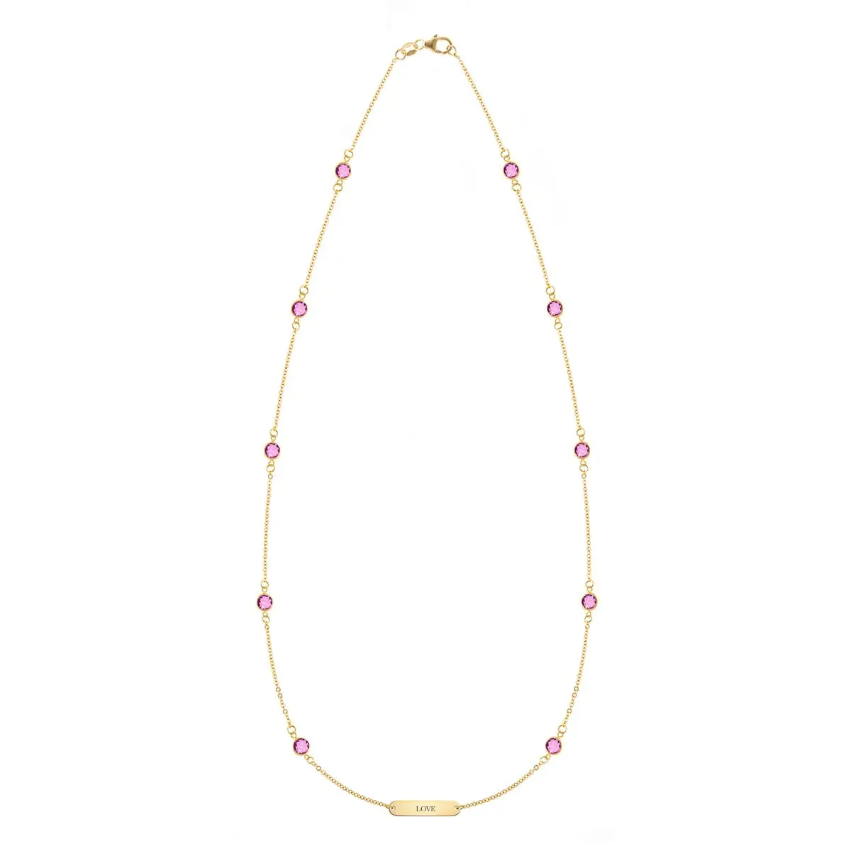 Pink Awareness LOVE & 10 Petite Pink Sapphire Necklace in 14k Gold sold by Haverhill