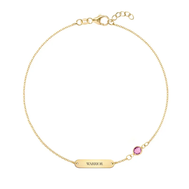 Pink Awareness WARRIOR & 1 Petite Pink Sapphire Bracelet in 14k Gold sold by Haverhill
