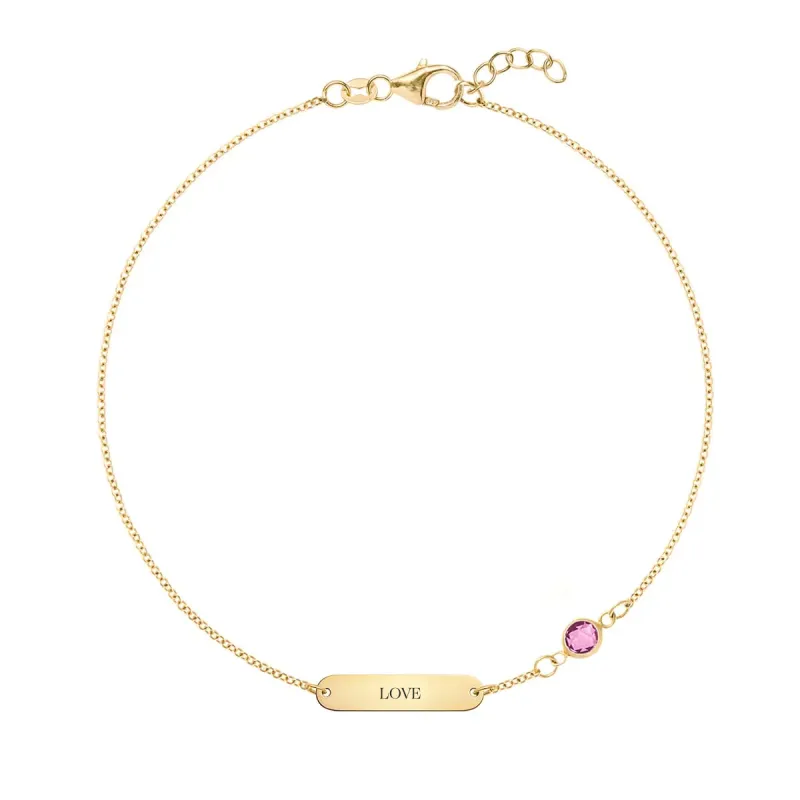 Pink Awareness LOVE & 1 Petite Pink Sapphire Bracelet in 14k Gold sold by Haverhill