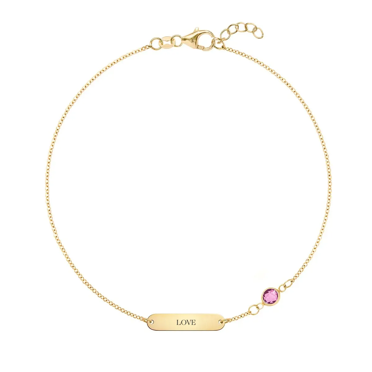 Pink Awareness LOVE & 1 Petite Pink Sapphire Bracelet in 14k Gold sold by Haverhill