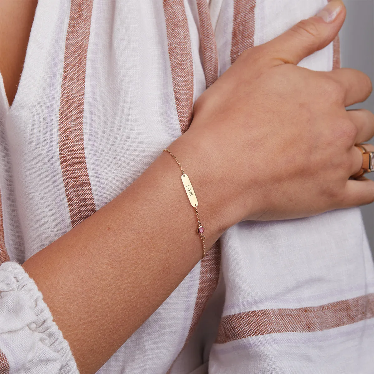 Pink Awareness LOVE & 1 Petite Pink Sapphire Bracelet in 14k Gold sold by Haverhill product image thumbnail 3