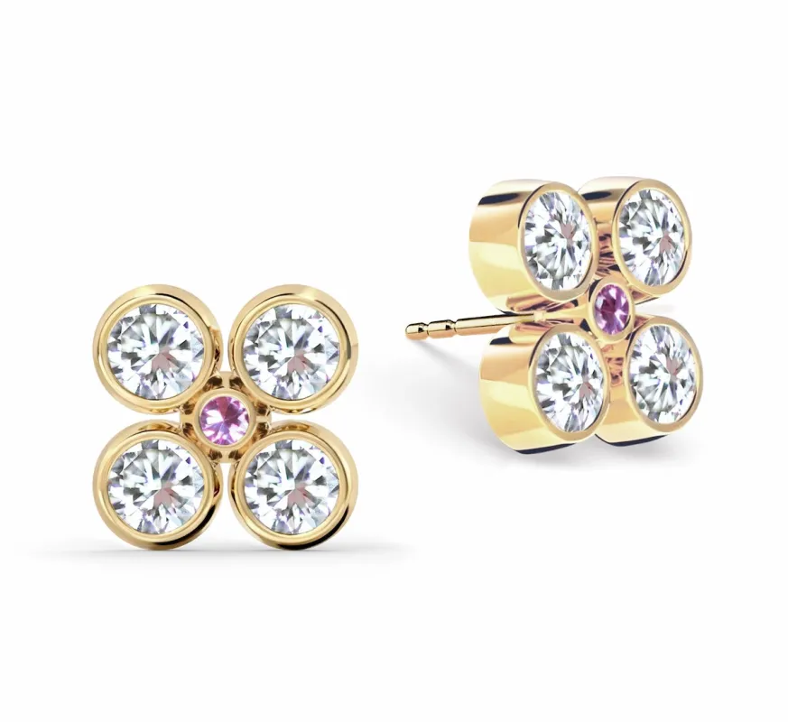 Barrington Quatrefoil Diamond & Pink Sapphire Earrings in 14k Gold (October) sold by Haverhill