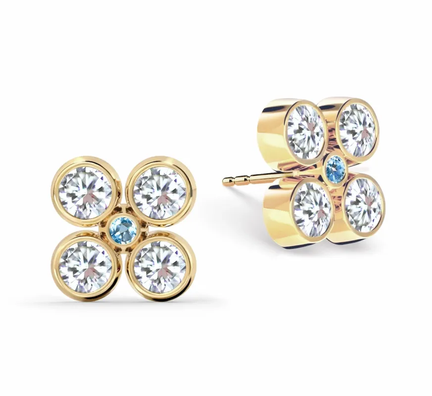 Barrington Quatrefoil Diamond & Nantucket Blue Topaz Earrings in 14k Gold (December) sold by Haverhill