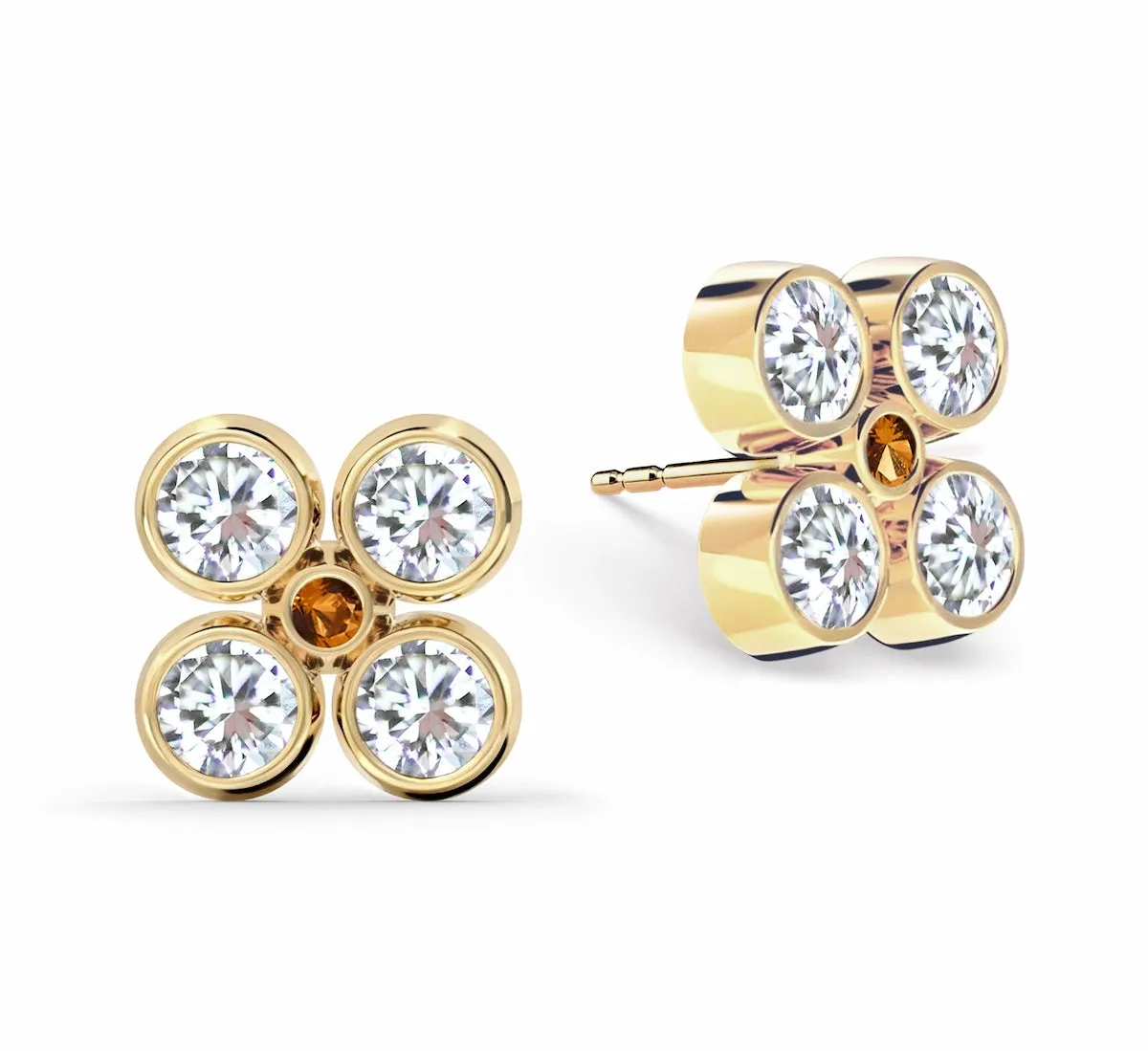 Barrington Quatrefoil Diamond & Citrine Earrings in 14k Gold (November) sold by Haverhill
