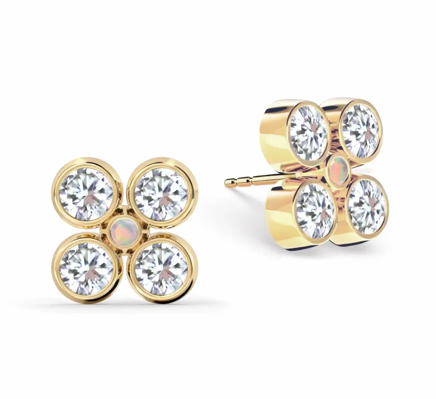 Barrington Quatrefoil Diamond & Opal Earrings in 14k Gold (October) sold by Haverhill