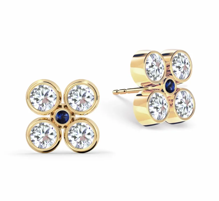 Barrington Quatrefoil Diamond & Sapphire Earrings in 14k Gold (September) sold by Haverhill