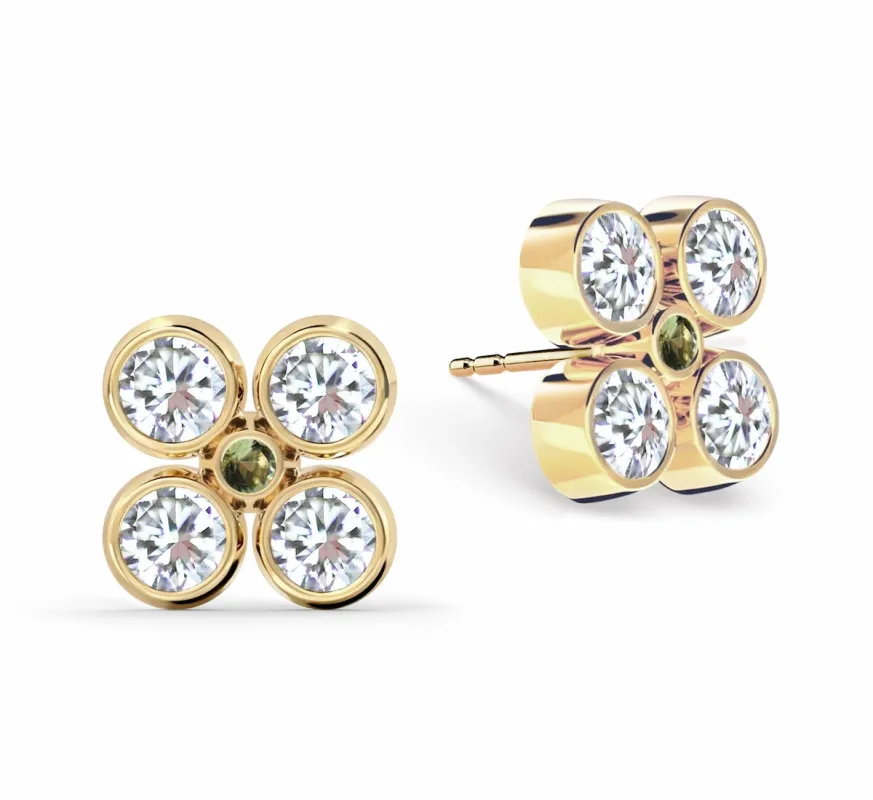 Barrington Quatrefoil Diamond & Peridot Earrings in 14k Gold (August) sold by Haverhill