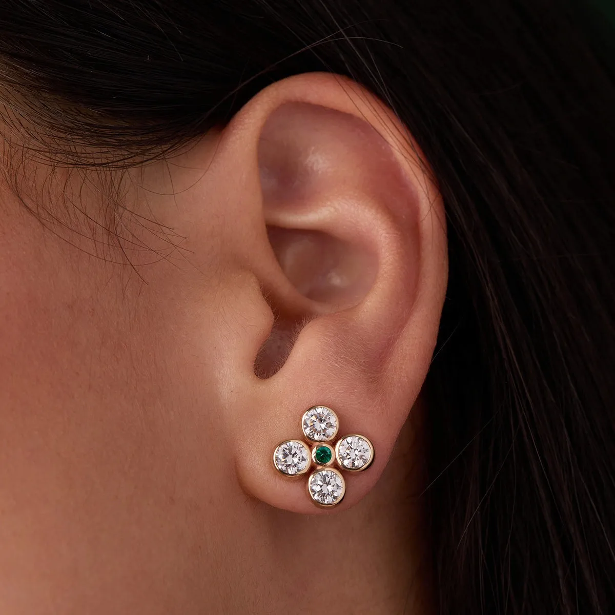 Barrington Quatrefoil Diamond & Emerald Earrings in 14k Gold (May) sold by Haverhill product image thumbnail 3