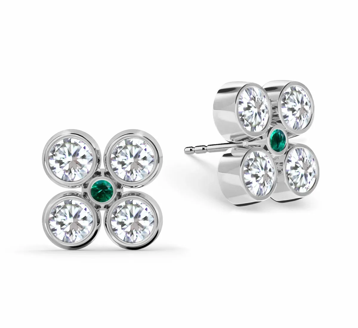 Barrington Quatrefoil Diamond & Emerald Earrings in 14k Gold (May) sold by Haverhill product image thumbnail 5