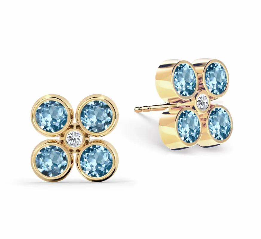 Barrington Quatrefoil Nantucket Blue Topaz & Diamond Earrings in 14k Gold (December) sold by Haverhill