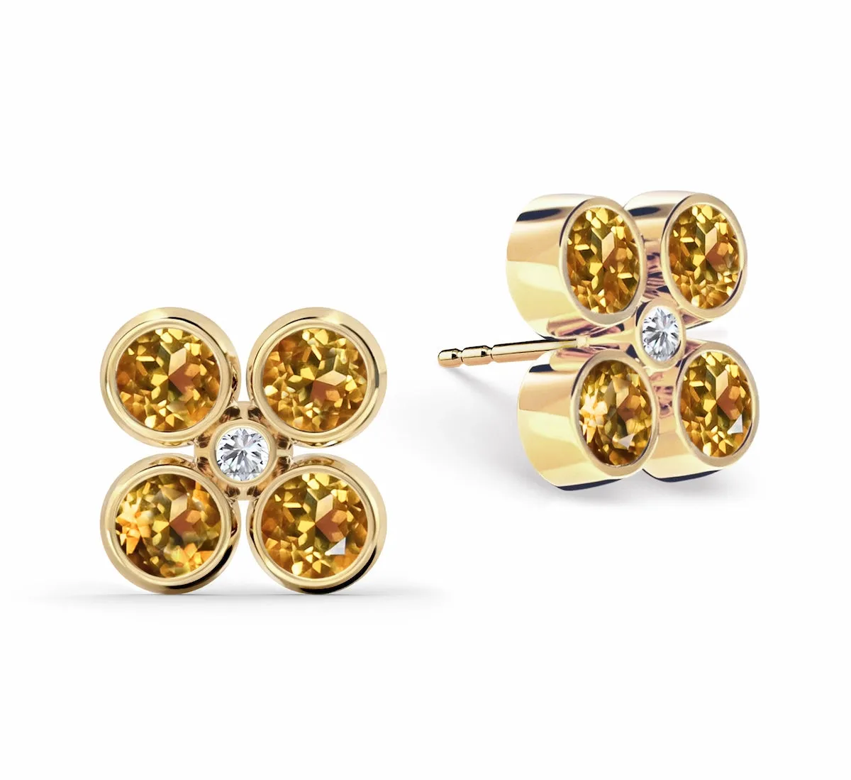 Barrington Quatrefoil Citrine & Diamond Earrings in 14k Gold (November) sold by Haverhill