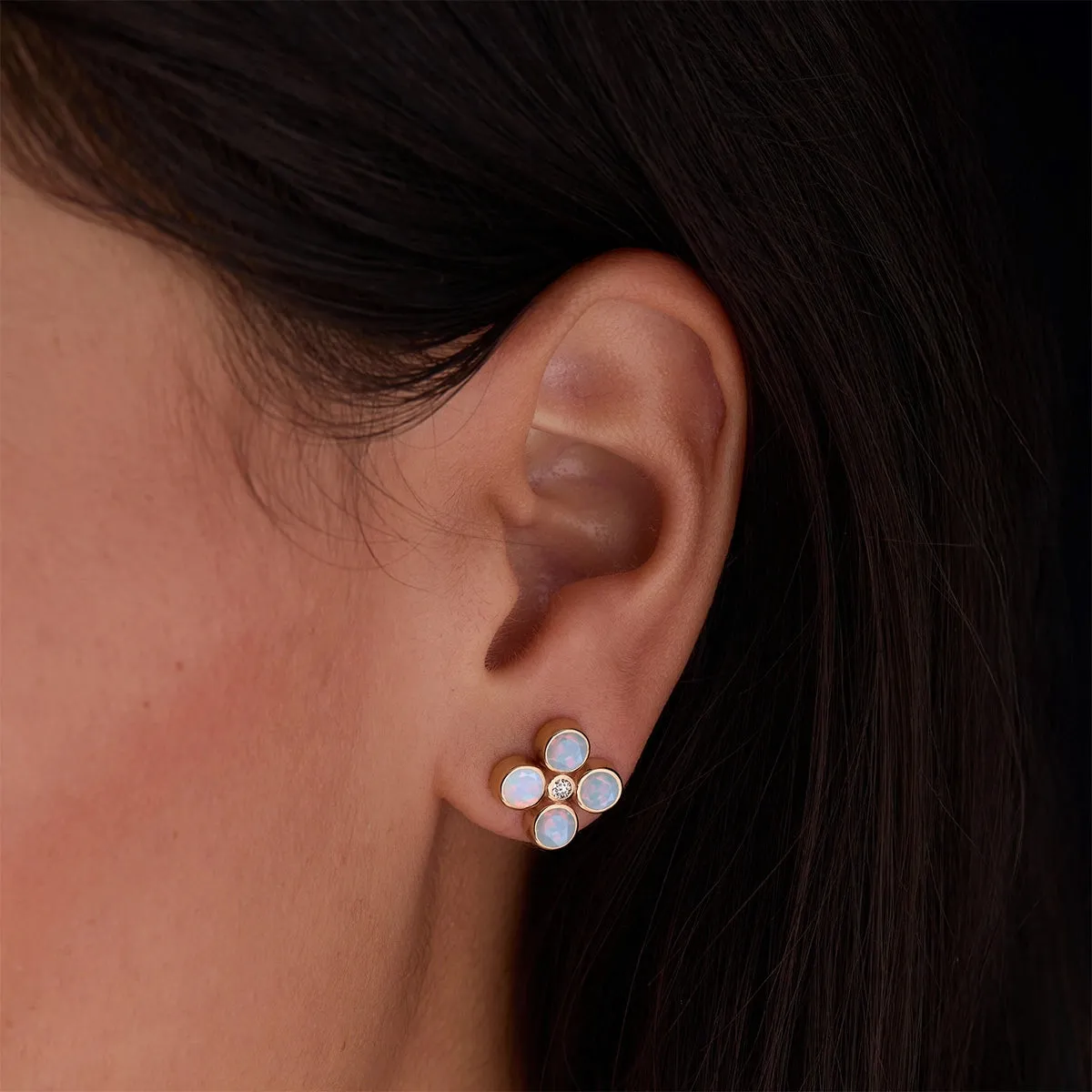 Barrington Quatrefoil Opal & Diamond Earrings in 14k Gold (October) sold by Haverhill product image thumbnail 3