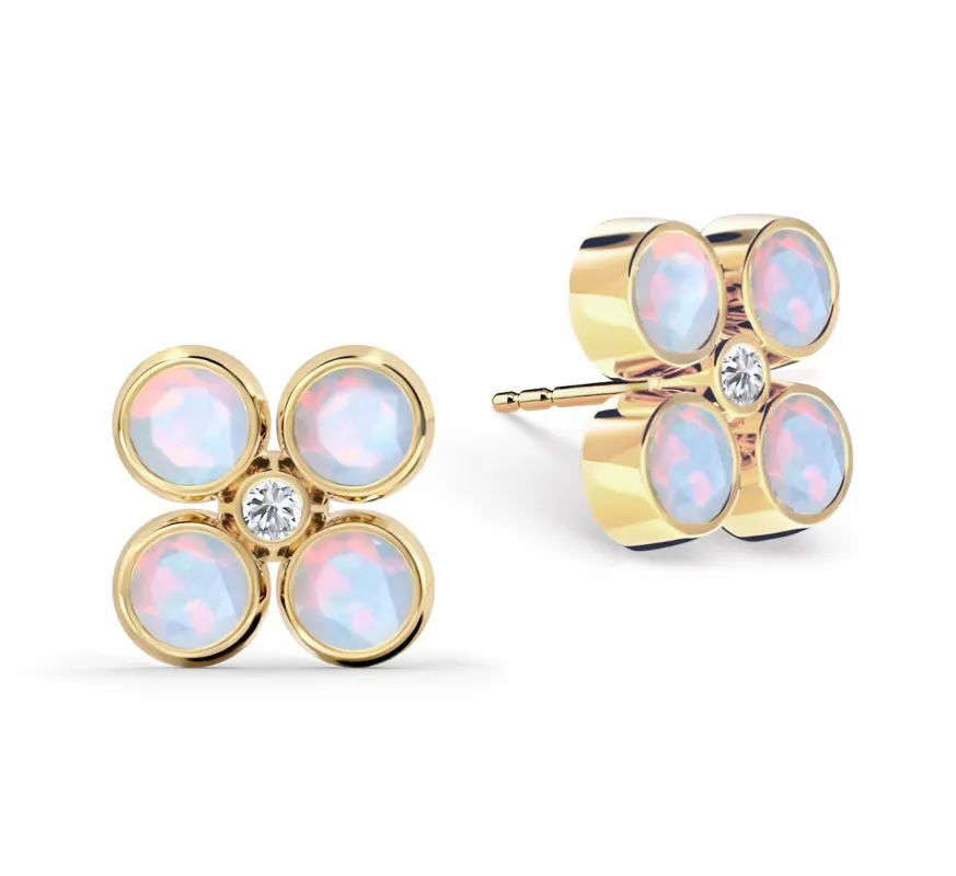 Barrington Quatrefoil Opal & Diamond Earrings in 14k Gold (October) sold by Haverhill