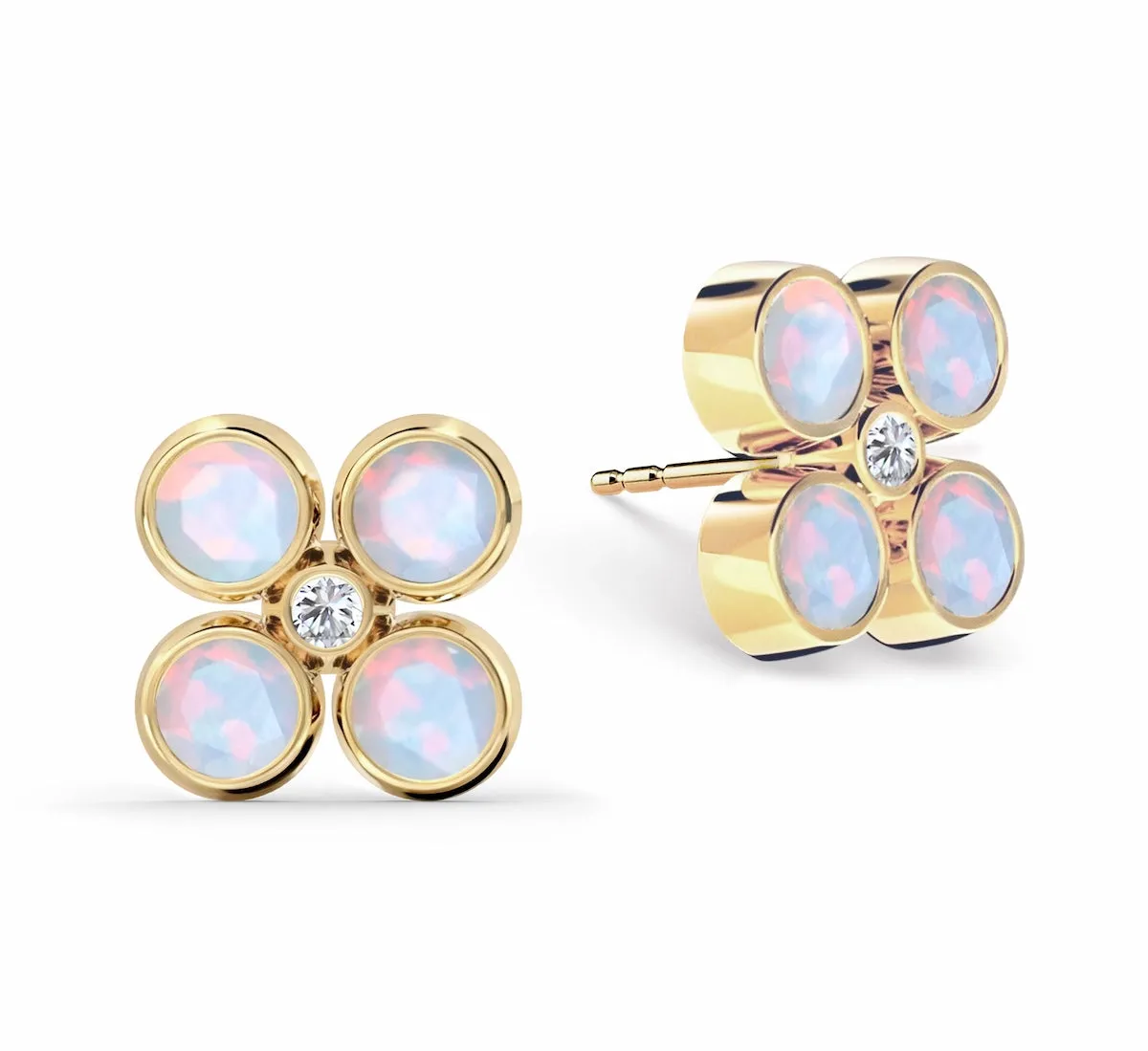 Barrington Quatrefoil Opal & Diamond Earrings in 14k Gold (October) sold by Haverhill