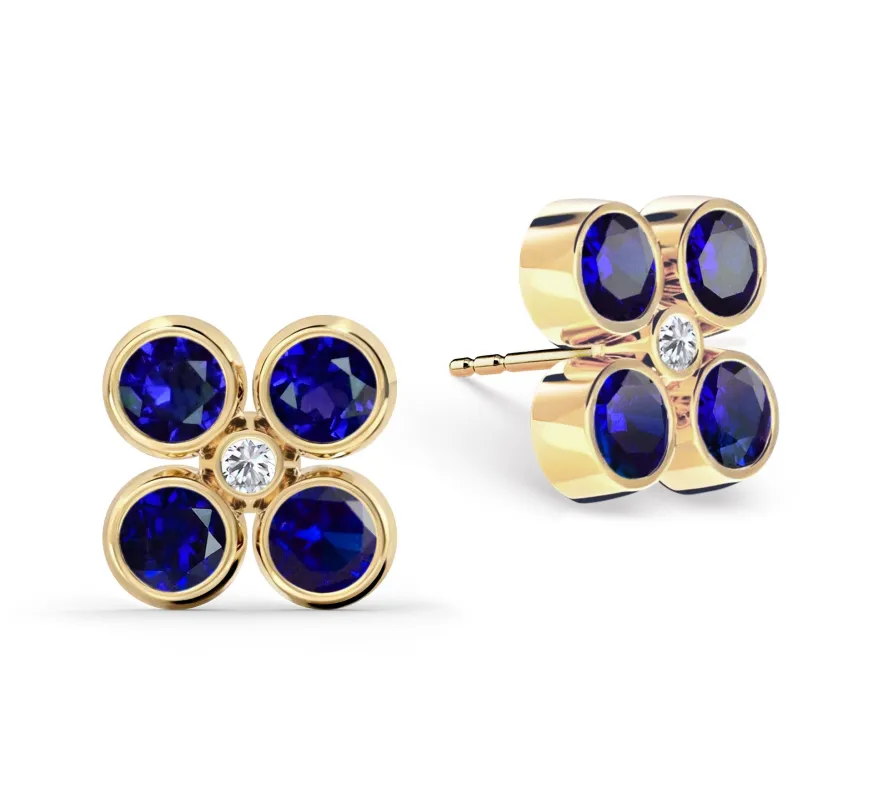 Barrington Quatrefoil Sapphire & Diamond Earrings in 14k Gold (September) sold by Haverhill